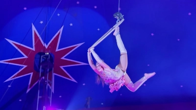 Der Zirkus Henry gastiert aktuell in Elpersdorf (Ansbach). Mit Akrobatik und Lichtershow zogen die Artisten die Zuschauer in den Bann. (Foto: Lara Hausleitner)