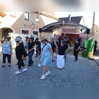Line-Dancer haben in der Region selten so viel Möglichkeit wie bei der Westernstadt Merkendorf, um ihr Können zu zeigen. In den schwarzen T-Shirts sind die „Flaming Leather Boots” aus Mitteleschenbach gekommen. (Foto: Robert Maurer)