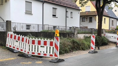 Damit die Autos langsamer fahren, wird die Dombachstraße teilweise etwas schmaler. Dafür bekommen die Bäume mehr Platz. Aktuell laufen die Arbeiten im oberen Bereich der Straße.  (Foto: Thomas Schaller)