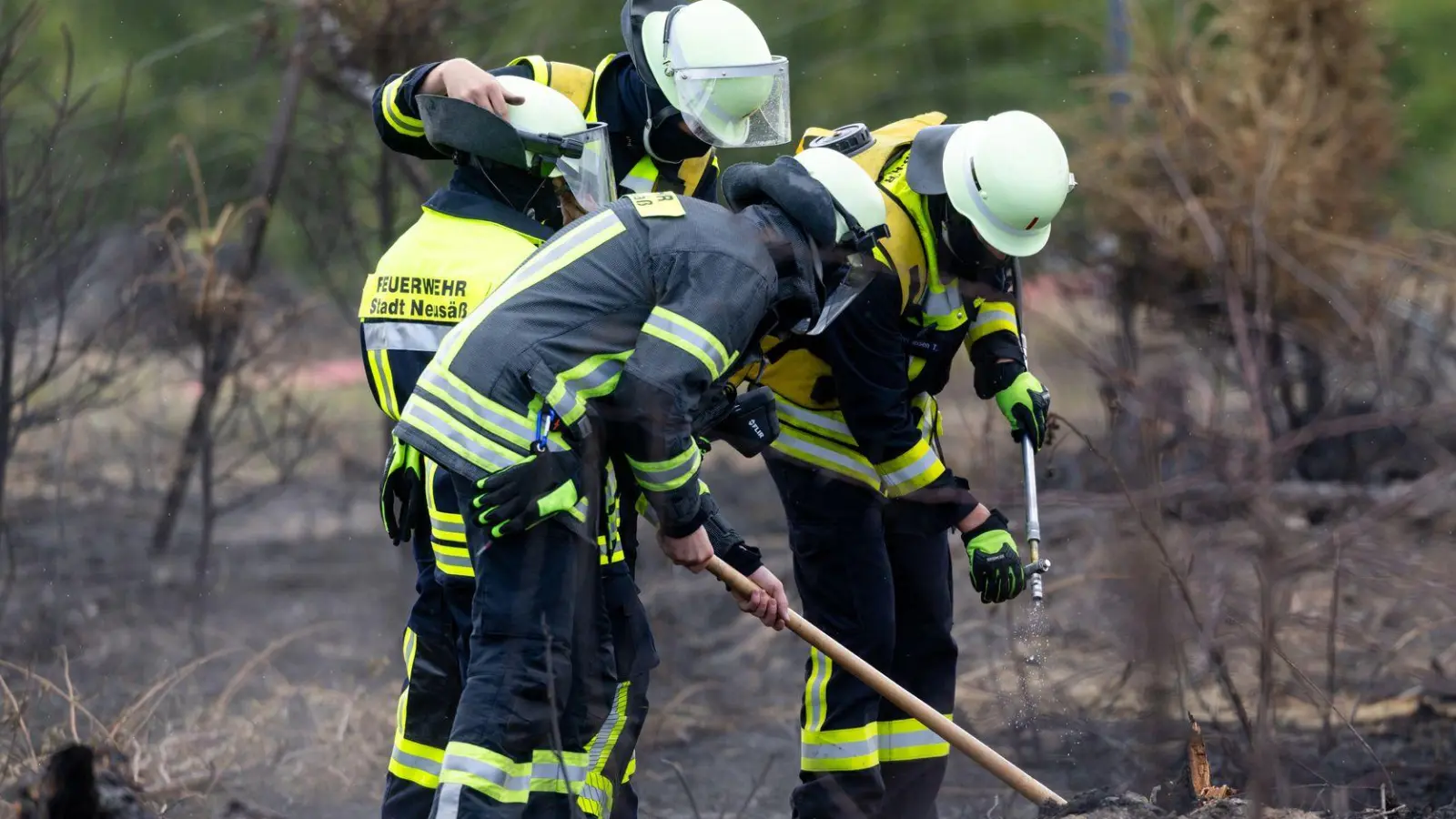 Versteckte Glutnester werden die Feuerwehrleute noch einige Tage nach dem Waldbrand auf der Saalfelder Höhe beschäftigen. (Foto: Michael Reichel/dpa)