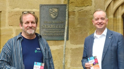 Oberbürgermeister Thomas Deffner (rechts) und Jugendpfleger Udo Seidel freuen sich über eine 49. Ausgabe des Ferienpasses in den Sommerferien. (Foto: Irmeli Pohl)