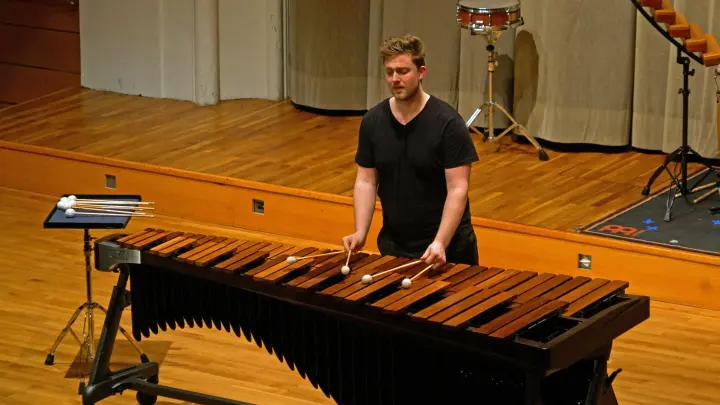 Vermittelte einen starken Eindruck von der Vielfalt der Perkussionsinstrumente: Sebastian Wielandt. (Foto: Elke Walter)