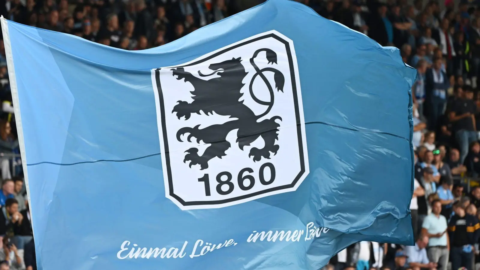 Eine große 1860 München Fahne wird vor Spielbeginn geschwenkt. (Foto: Angelika Warmuth/dpa)