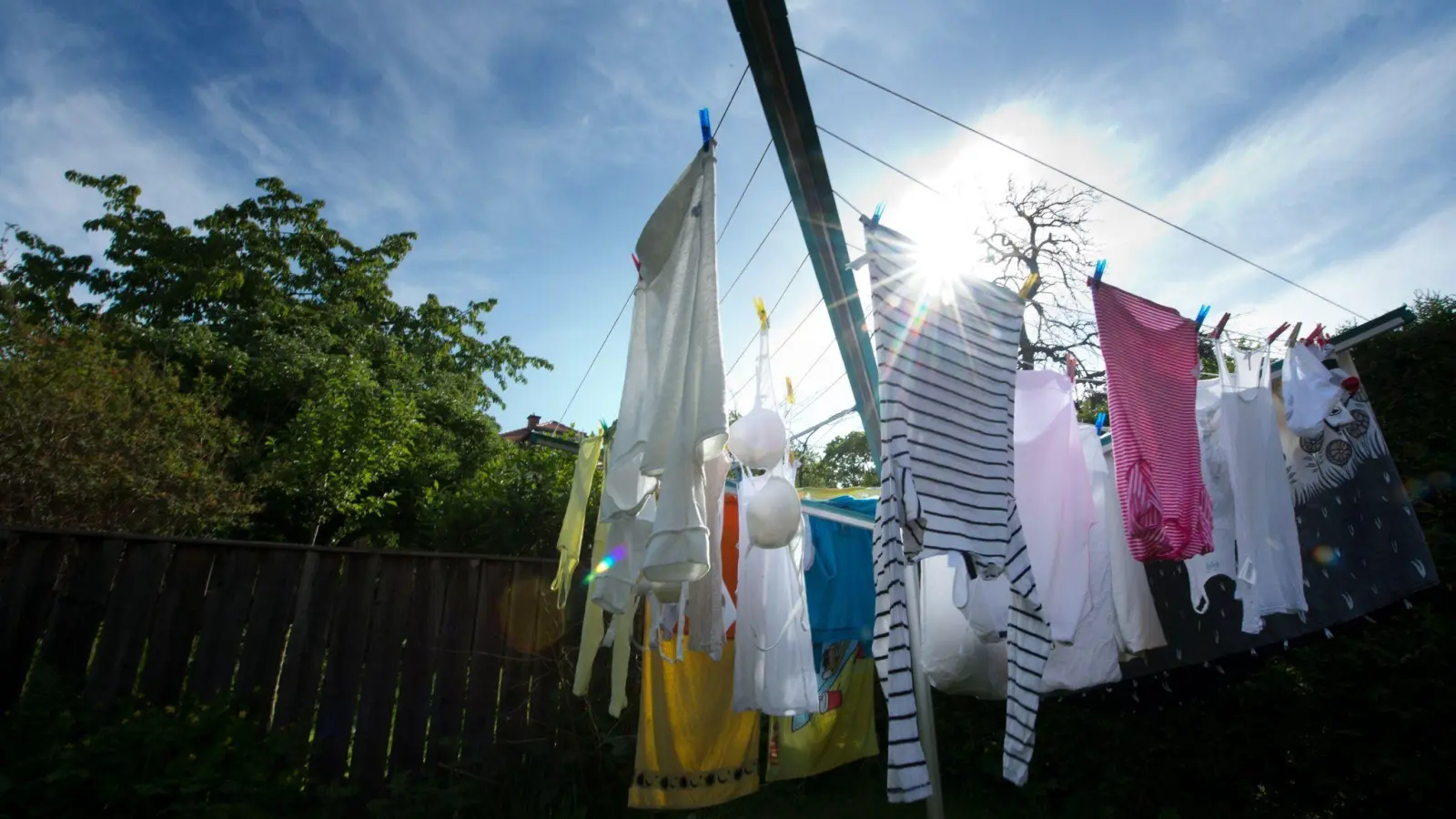Die Wäsche draußen trocknen zu lassen, spart nicht nur Stromkosten. (Foto: Arno Burgi/dpa-Zentralbild/dpa-tmn)