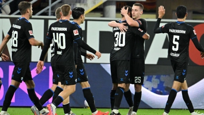Torjubel beim SC Paderborn: Der Aufsteiger erzielte gegen Hoffenheim seine ersten Treffer. (Foto: Swen Pförtner/dpa)