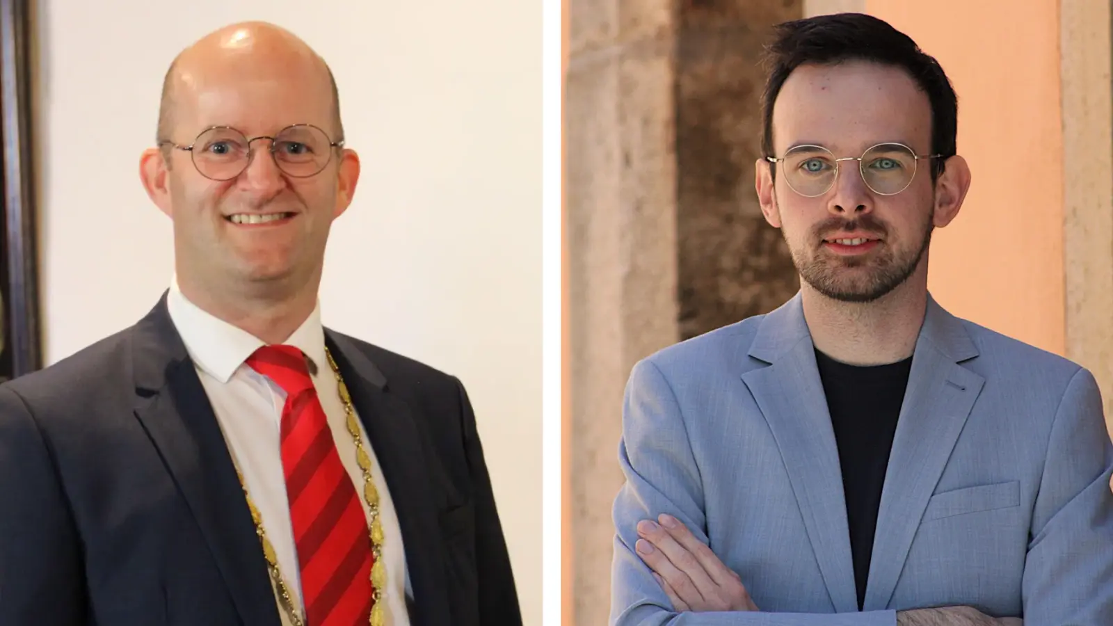 Dr. Markus Naser ist amtierender Oberbürgermeister in Rothenburg, Christoph Rösch sein Herausforderer in der Stichwahl. (Foto: Clarissa Kleinschrot, Skadi von Motz)