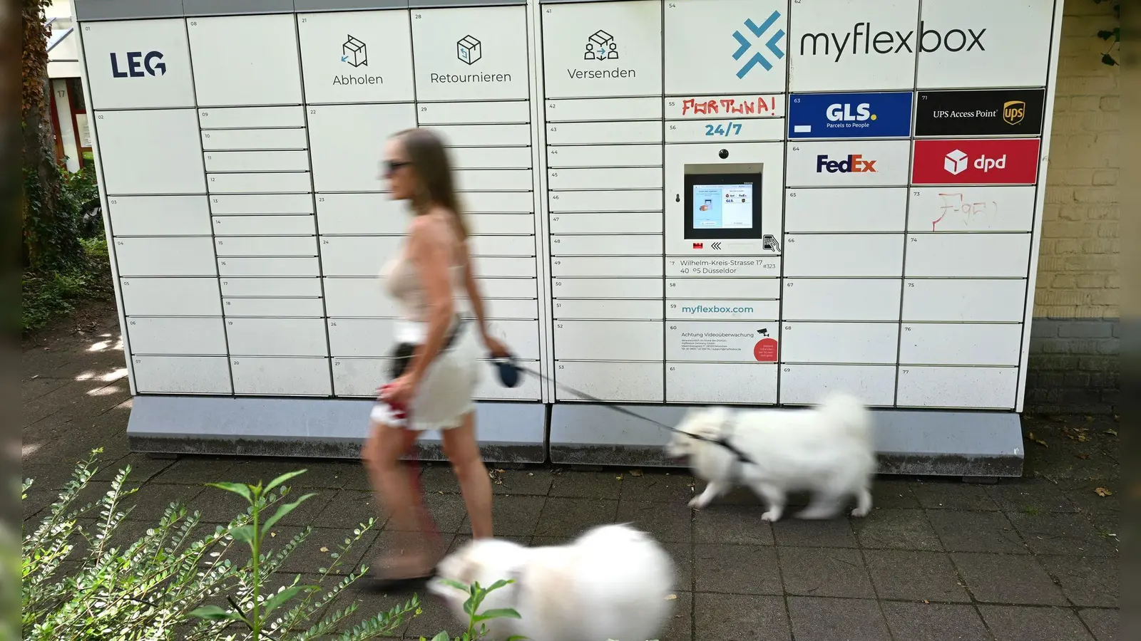 Gassigehen am Paketautomaten vorbei: Alltagsszene aus Düsseldorf. (Foto: Wolf von Dewitz/dpa)