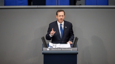Israels Präsident Izchak Herzog bei einer Rede im Deutschen Bundestag Anfang September. (Foto: Michael Kappeler/dpa)
