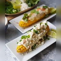 Die fertigen Maiskolben bekommen ein „Zudecke“ aus selbstgemachter Mayo und Dingen, die der Kühlschrank gerade so hergibt - etwa Parmesan, Feta, Frühlingszwiebel und Rucola. (Foto: Mareike Pucka/biskuitwerkstatt.de/dpa-tmn)