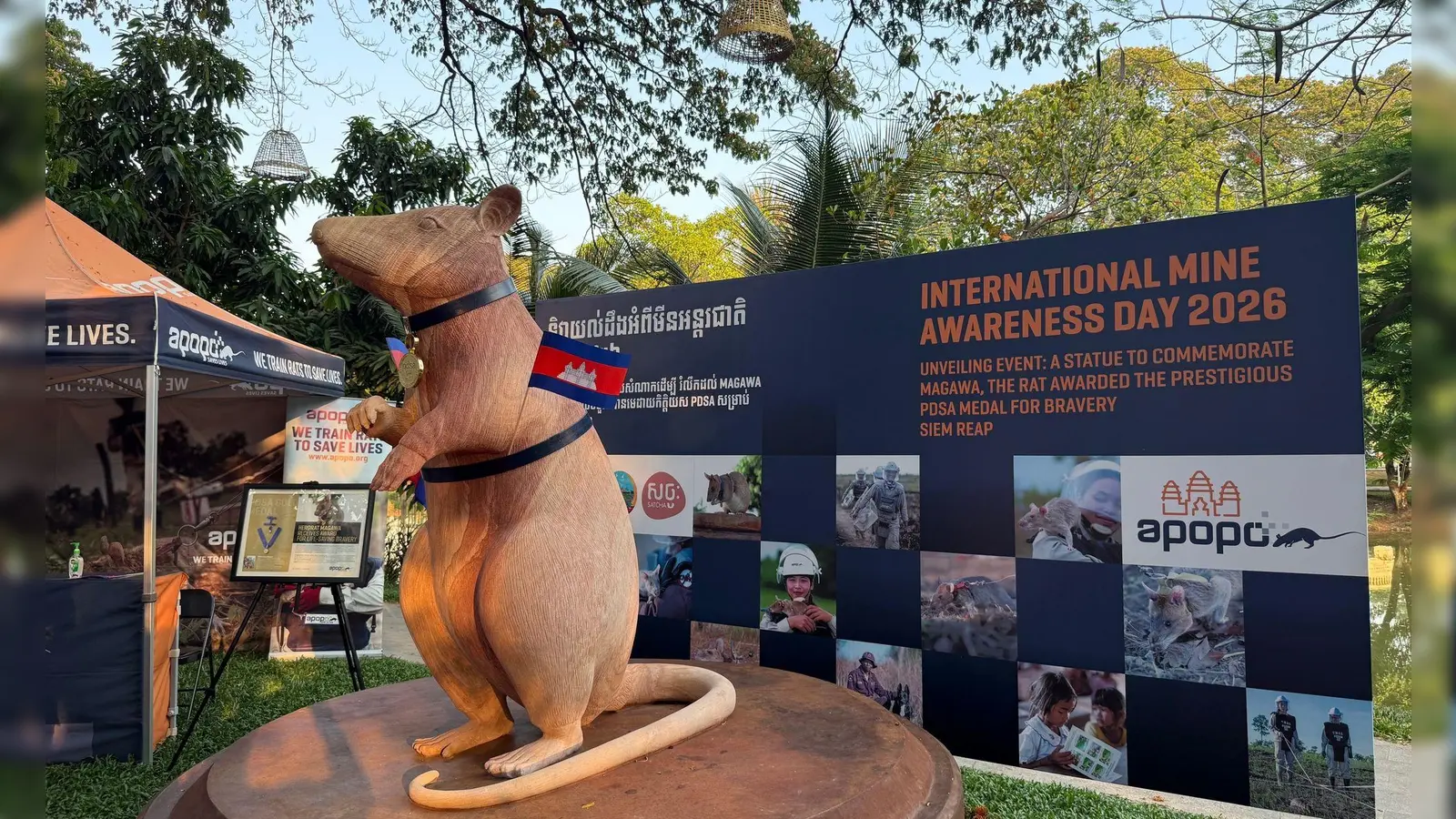 Magawas Denkmal steht im Zentrum der Kleinstadt Siem Reap.  (Foto: Carola Frentzen/dpa)