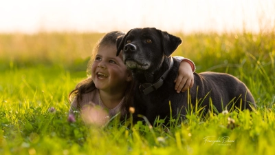 Mit ihrem Hund Buddy auf der Wiese liegen kann Chiara leider nicht mehr. Die Vierjährige hat einen aggressiven Hirntumor. Ob ihr geholfen werden kann, ist ungewiss.  (Foto: Franziska Daurer)