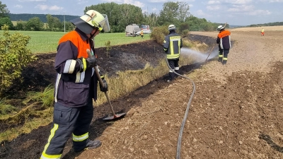 Mit vereinten Kräften kämpften zahlreiche Feuerwehrkräfte und Landwirte gegen den Flächenbrand bei Rüdisbronn. (Foto: Rainer Weiskirchen)