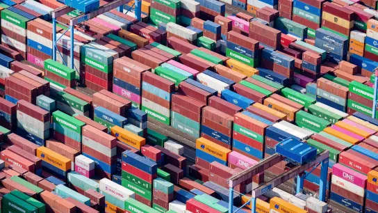 Container im Hamburger Hafen: Derzeit fällt die Handelsbilanz in der Eurozone negativ aus. (Foto: Daniel Reinhardt/dpa)