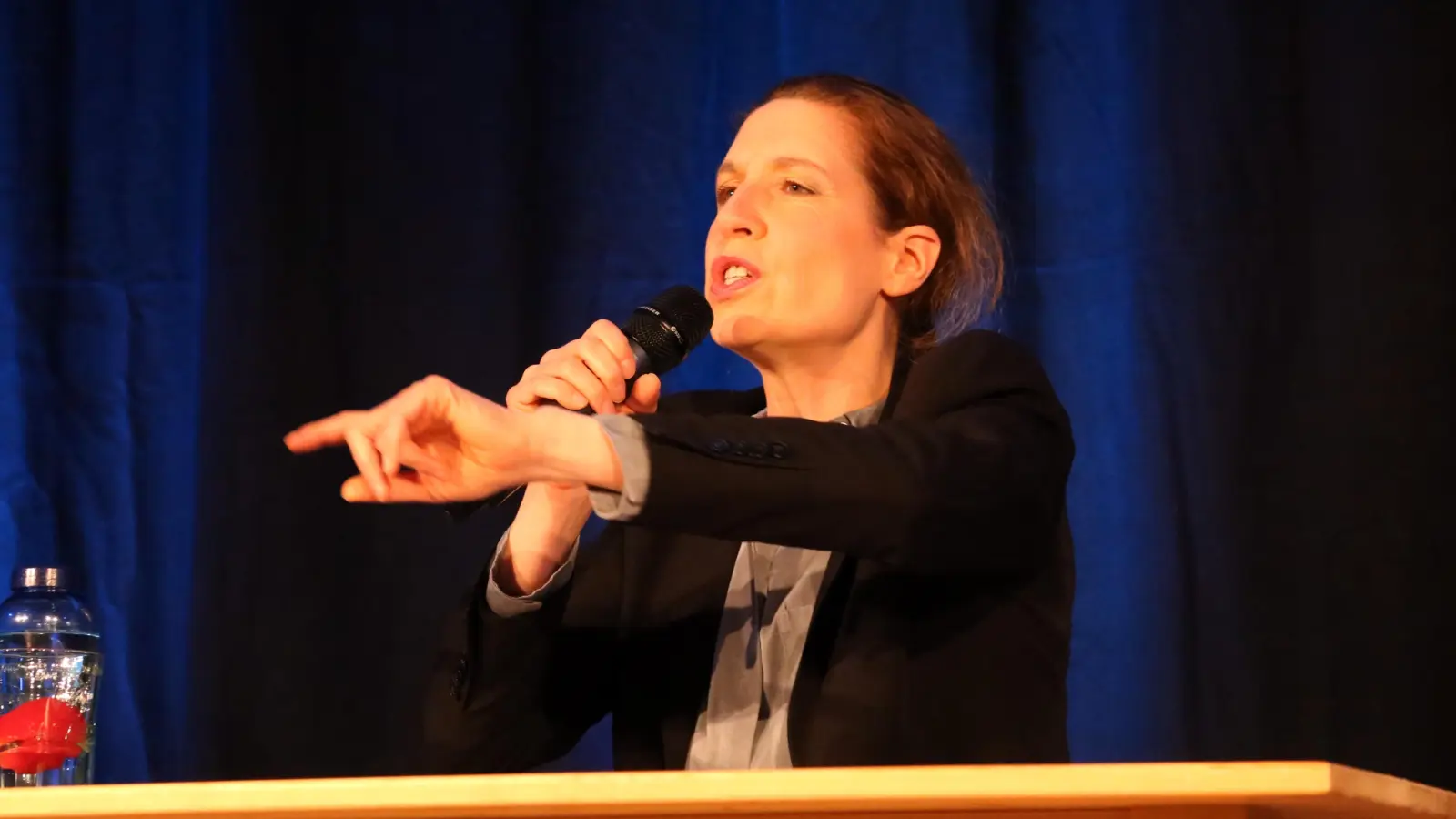 Christine Prayon gastierte in der Alten Turnhalle in Lichtenau und sprach vom Wahnsinn der Welt. (Foto: Martina Kramer)