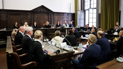 Es ist bereits der 50. Verhandlungstag im Block-Prozess. (Foto: Christian Charisius/dpa-Pool/dpa)