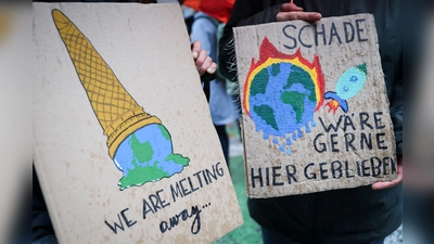 Auf einem Klimaprotest machen Plakate auf die eskalierende Krise aufmerksam. (Symbolbild) (Foto: Christian Charisius/dpa)
