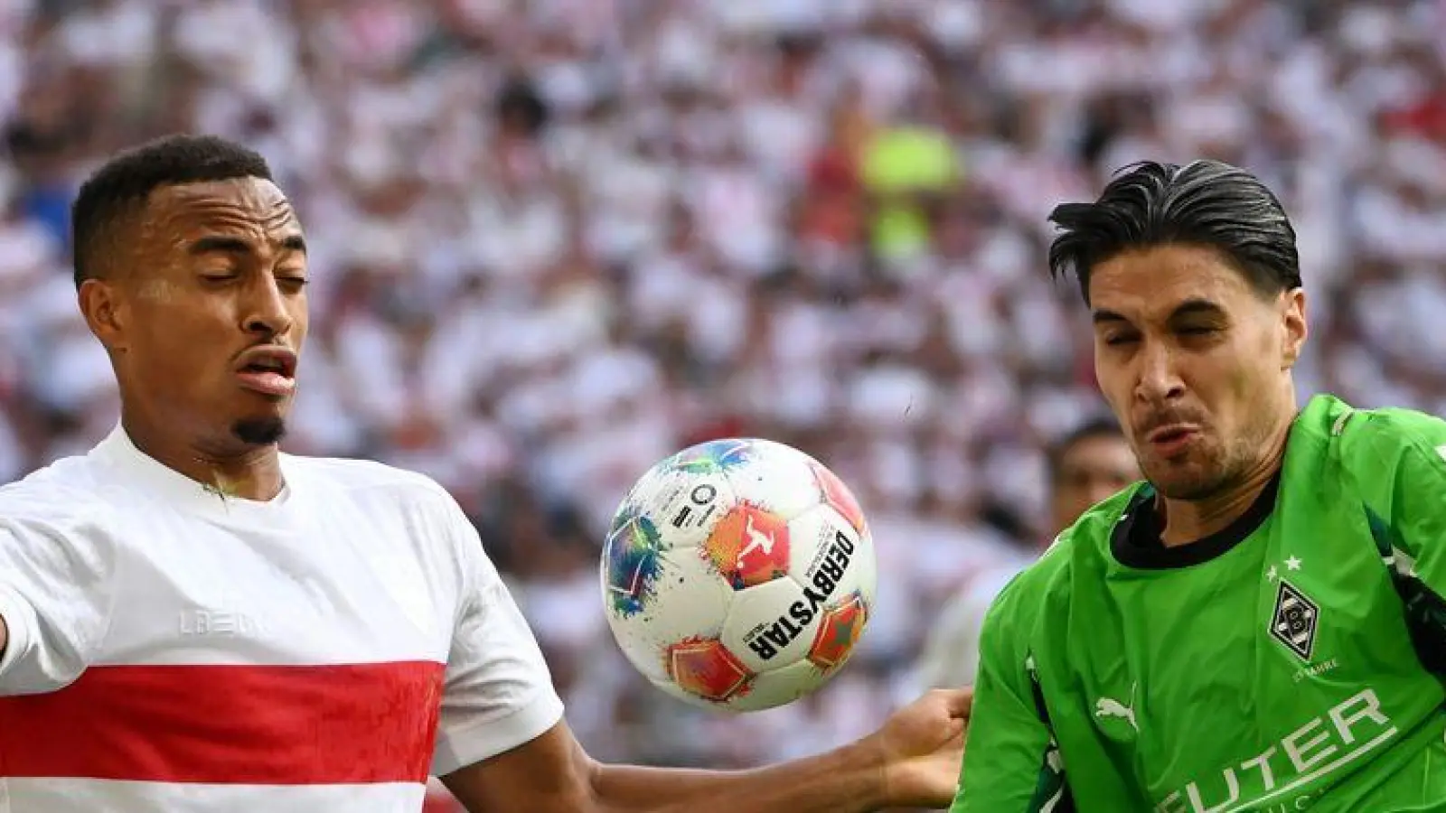 Die Stuttgarter um Jamie Leweling (l) taten sich gegen Gladbach sehr schwer. (Foto: Marijan Murat/dpa)