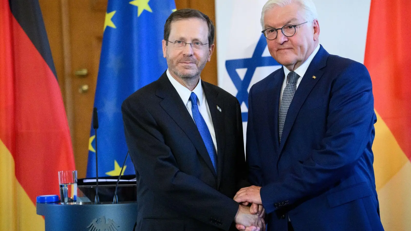 Der israelische Präsident Herzog hat in Berlin Bundespräsident Steinmeier getroffen. (Foto: Bernd von Jutrczenka/dpa)