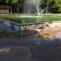Pfützen prägten das Bild am Seerosenbrunnen im Bad Windsheimer Kurpark am Samstagvormittag. (Foto: Bastian Lauer)
