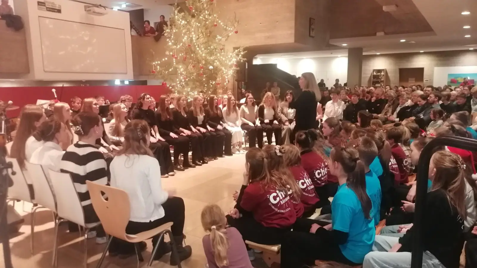 Klassiker, neu interpretierte Rocksongs und Weihnachtshymnen brachten die Schülerinnen und Schüler des Dinkelsbühler Gymnasiums vor einem vollen Haus zum Besten.  (Foto: Friedrich Zinnecker)