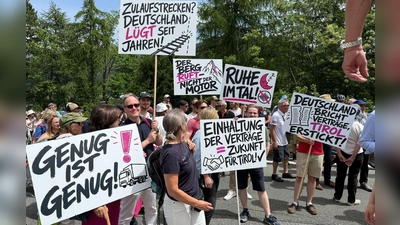 Bei der Demonstration wird auch Kritik an Deutschland geäußert. (Foto: Matthias Röder/dpa)