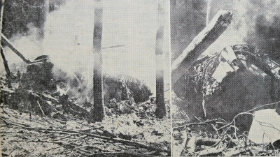 Ein Starfighter der kanadischen Luftwaffe stürzte am 17. August 1973 im Schussbachwald ab. Diese Fotos stammen von Heinz-Karl Klüpfel, der damals bei der Windsheimer Zeitung beschäftigt war. (Repro: Jim Albright)