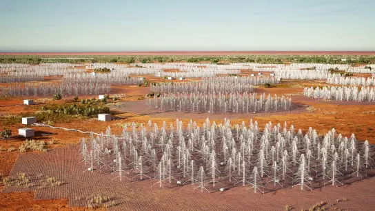 Eine künstlerische Darstellung des „Square Kilometre Array“. Nach jahrzehntelangen Planungen und Verhandlungen haben im Outback von Westaustralien die Bauarbeiten für das größte Radioteleskop der Welt begonnen. (Foto: -/OGILVY/AAP/dpa)