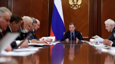 USA und andere Nato-Staaten haben laut Dmitri Medwedew Russland den Krieg erklärt. (Foto: Ekaterina Shtukina/Sputnik Government/AP/dpa)