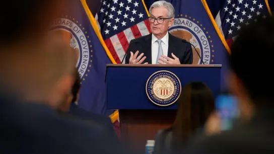 Jerome Powell, Vorsitzender der Federal Reserve, bei einer Pressekonferenz in Washington. (Foto: Patrick Semansky/AP/dpa)