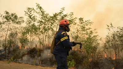 Das gewaltige Ausmaß der Wald- und Buschbrände in Griechenland diesen Sommer ist nach Ansicht von Ministerpräsident Mitsotakis vor allem auf den Klimawandel zurückzuführen. (Foto: ---/e-evros.gr/AP/dpa)