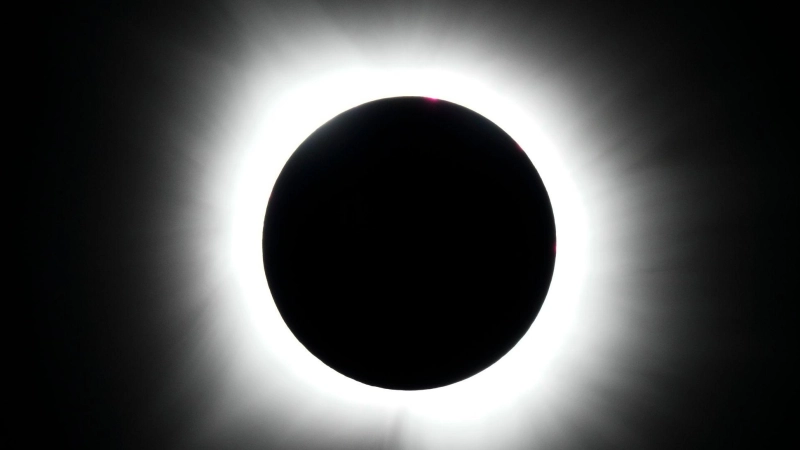 Bild von einer totalen Sonnenfinsternis, aufgenommen 2024 in Texas. (Foto: Julio Cortez/AP/dpa-tmn)