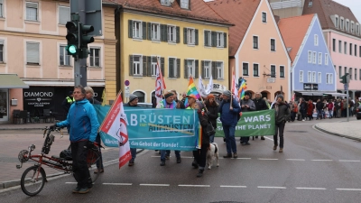 Die Teilnehmer am Ostermarsch passierten auf ihrem Weg zur Kaserne die Maximilianstraße. (Foto: Oliver Herbst)