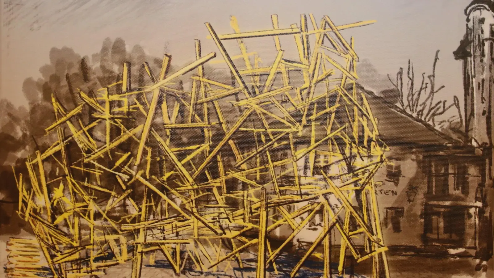 Verfremdet: Thomas Jungkunz hat den Aufbau der Skulptur „Alles im Fluss“ in verschiedenen Stilformen dokumentiert. (Foto: Alexander Biernoth)