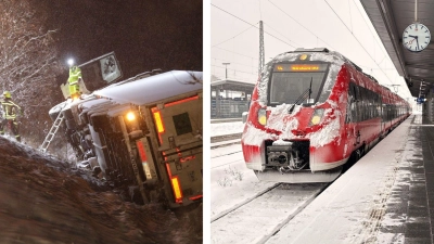 Auf der A6 bei Feuchtwangen kippte ein Lastwagen von der Fahrbahn. Der Zugverkehr in Westmittelfranken war ebenfalls beeinträchtigt. (Foto: NEWS5/Markus Zahn, Luca Paul)