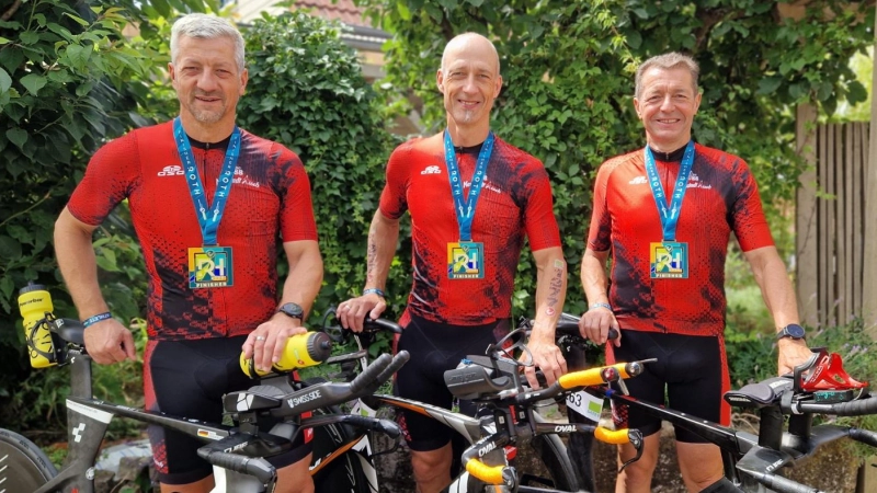 Heinz Niersberger, Gunnar Goldfuß und Peter Beck (von links) vom RC 88 Neustadt absolvierten den Challenge Roth als Einzelstarter. (Foto: Dagmar Hertlein)