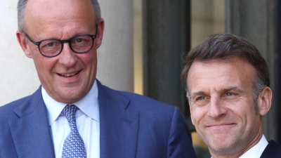 Bundeskanzler Merz nahm in der französischen Hauptstadt an den Beratungen über eine Sicherung der Straße von Hormus teil. (Foto: Tom Nicholson/Pool Getty Images Europe/PA Wire/dpa)