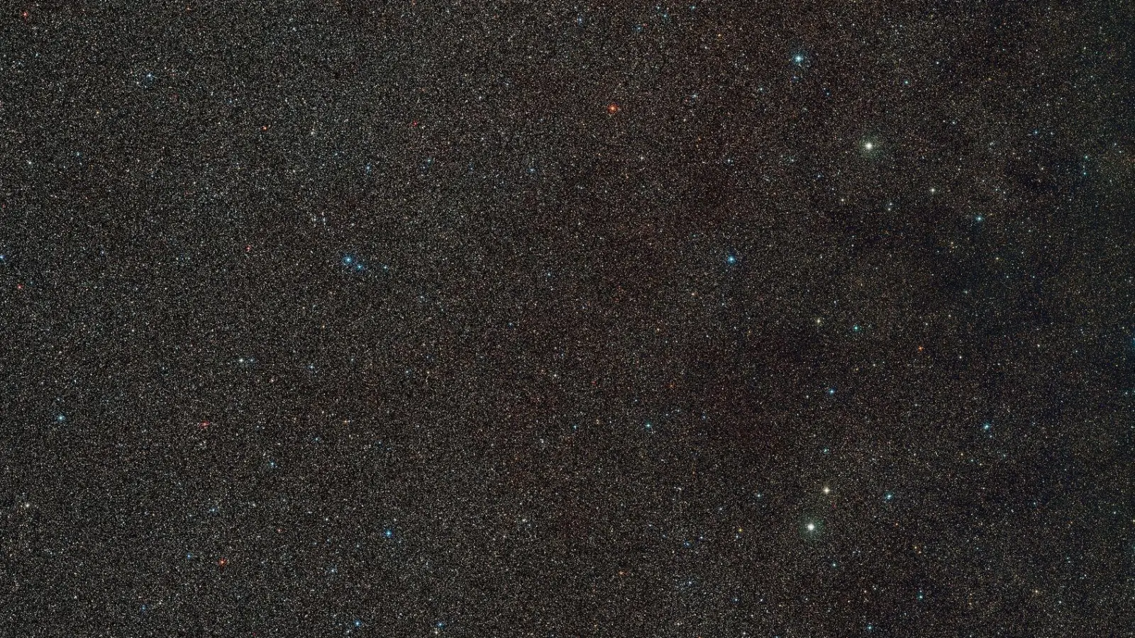 Dieses undatierte Handout zeigt einen Weitwinkelausschnitt der Umgebung von Gaia BH3, dem massereichsten stellaren schwarzen Loch in unserer Galaxie. (Foto: D. De Martin./ESO/Digitized Sky Survey 2./dpa/Handout)