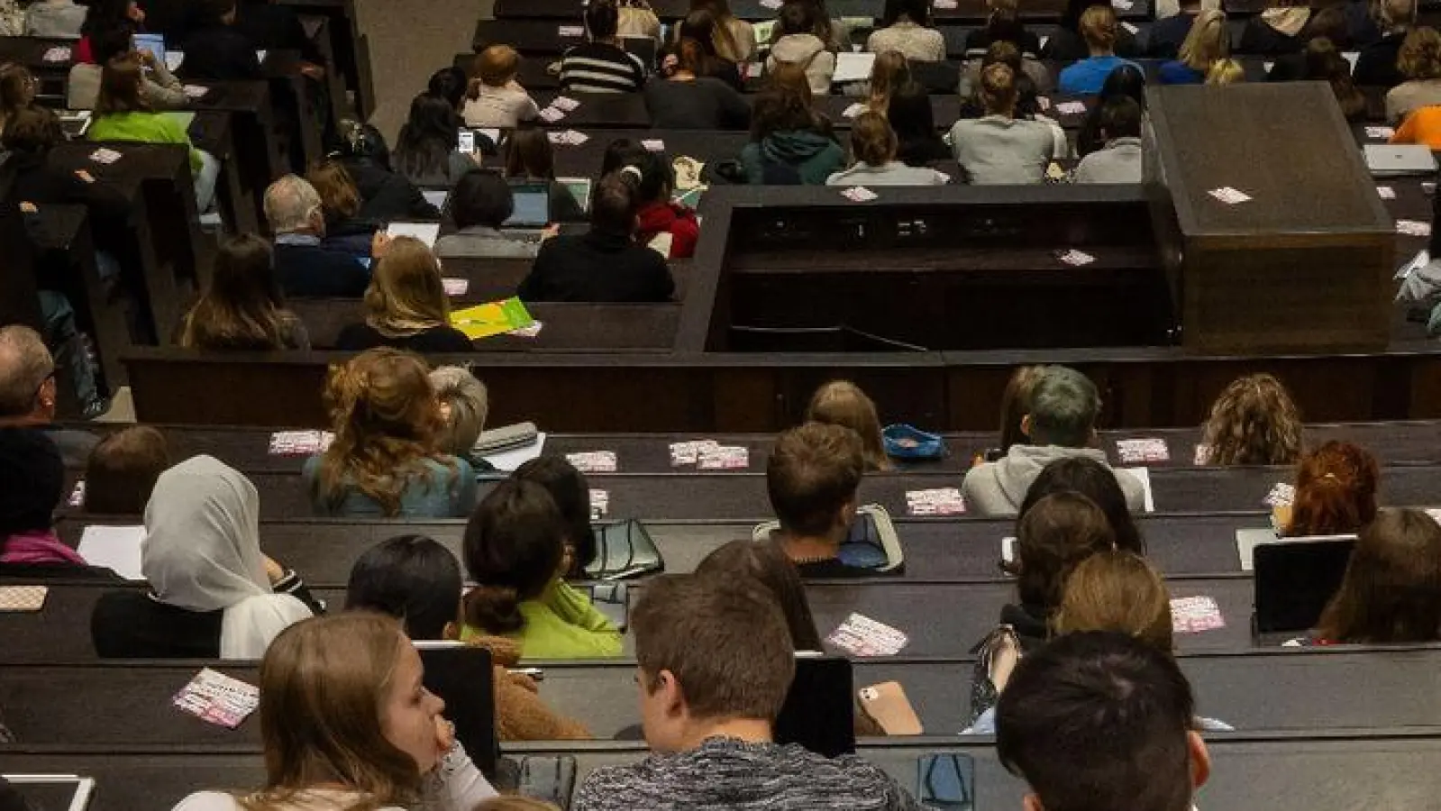 Studenten bei der Einführungveranstaltung im Audimax der Ludwig-Maximilians-Universität im vergangenen Oktober. (Foto: Peter Kneffel/dpa)