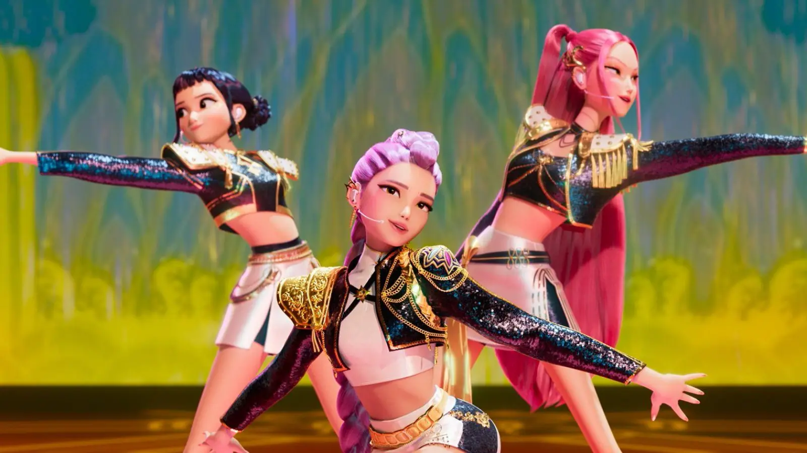 Im Netflix-Hit „KPop Demon Hunters“ geht es um die Band Huntrix - hier von links nach rechts: Zoey, Rumi und Mira. (Foto: -/Netflix/dpa)