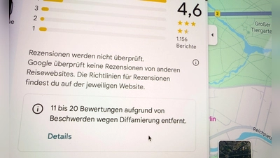 Spannende Spanne: So sieht der Hinweis von Google aus, wenn Rezensionen wegen Verleumdungsbeschwerden gelöscht worden sind. (Foto: Nico Tapia/dpa-tmn)