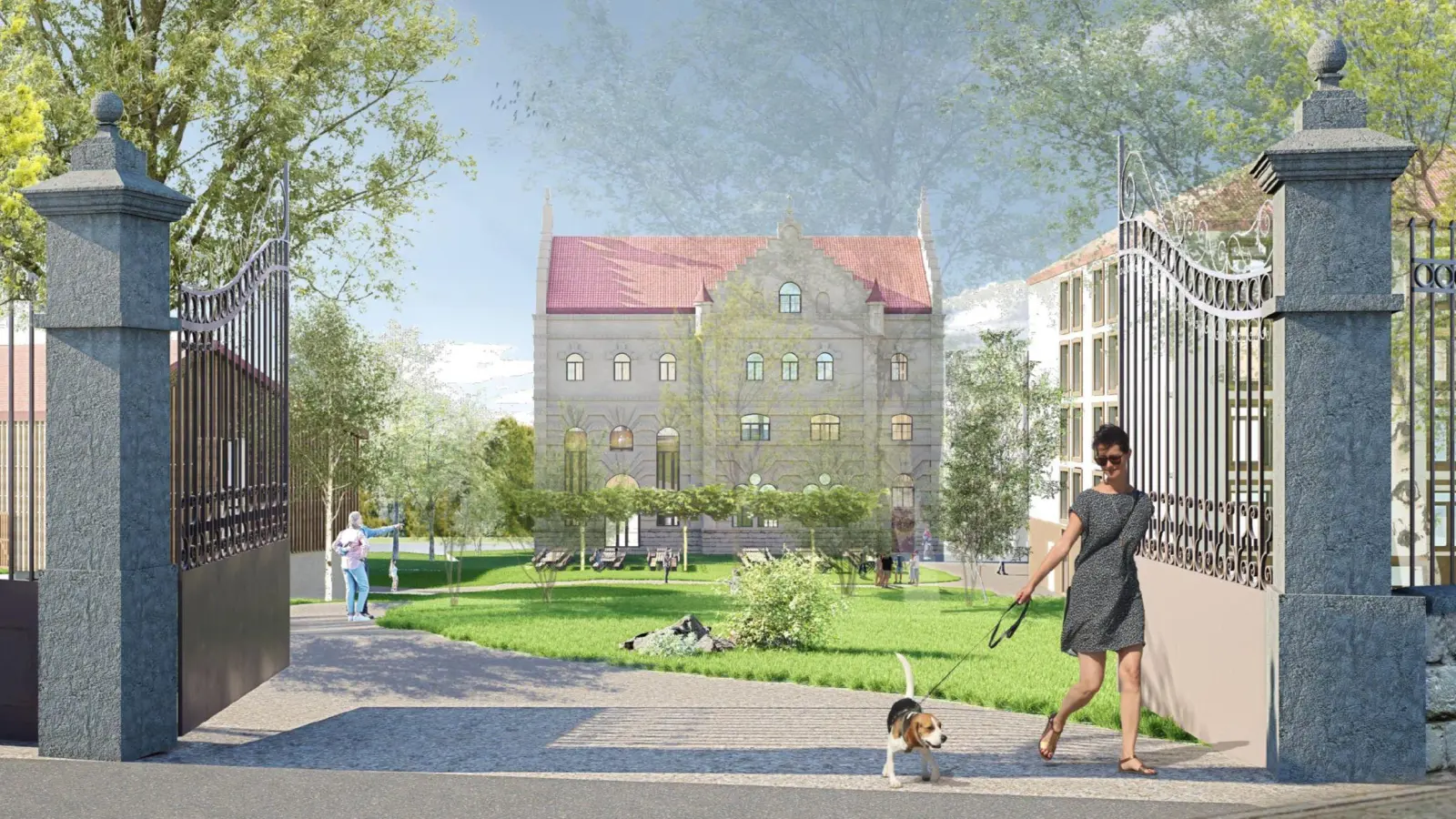 Visualisierungen dazu, wie das Hotelareal aussehen könnte, liegen vom Planungsbüro vor - hier eine Ansicht vom Zugangstor aus. Auch ein Betreiberkonzept liegt inzwischen vor. Was aber noch immer fehlt, ist ein Investor. (Grafik: Isin + Co GmbH & Co. KG)