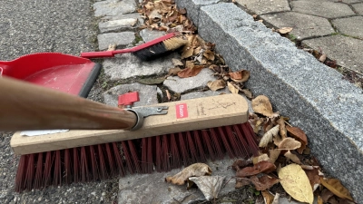 Gehweg und Abflussrinne vom Laub zu befreien, gehört im Herbst zu den Aufgaben von Hauseigentümern und Mietern. (Symbolbild: Oliver Herbst)