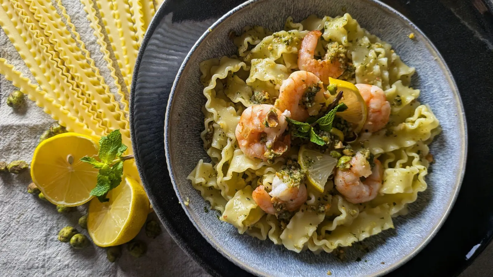 Eine ungewöhnliche Kombination aus Wasabi, Limette und Pistazien bringt asiatische Aromen auf den Pastateller – und nimmt der Schärfe die Spitze. (Foto: Doreen Hassek/hauptstadtkueche.blogspot.com/dpa-tmn)