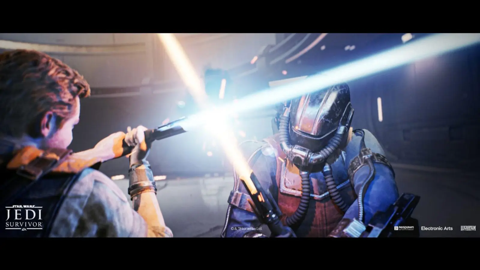 Wie könnte es ohne gehen: Cal Kestis in einem Lichtschwert-Duell in „Star Wars Jedi: Survivor“. (Foto: Electronic Arts Inc/dpa-tmn)