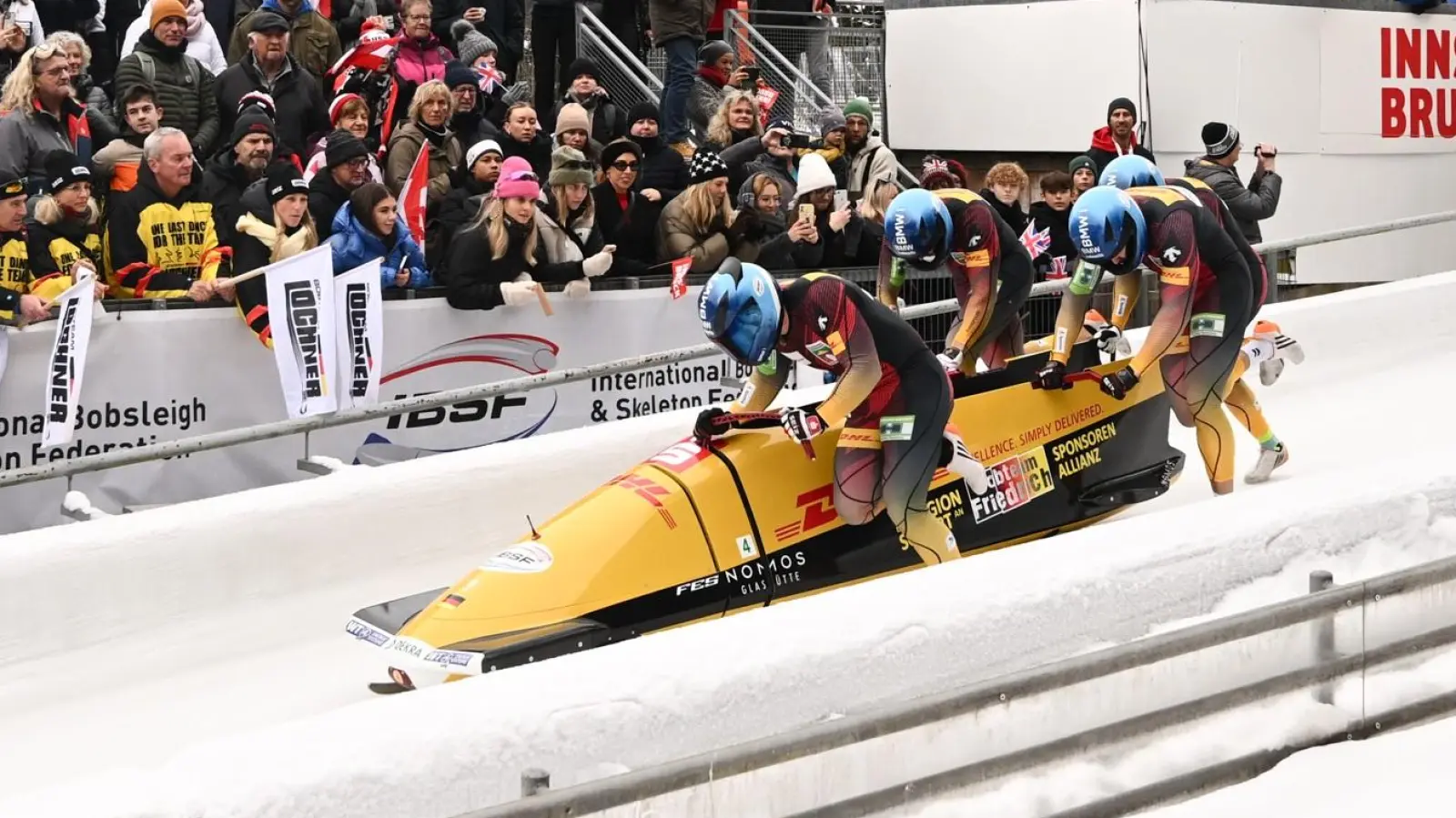 Das Team mit Francesco Friedrich, Alexander Schüller, Felix Straub und Tim Becker siegte beim Weltcup-Rennen in Innsbruck-Igls. (Foto: BSD/Viesturs Lacis)