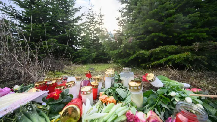 Blumen und Kerzen liegen an einer Tannenbaumschonung in Wunstorf. Nach der Tötung eines 14-jährigen Jungen sind die Hintergründe der Tat weiter unklar. (Foto: Julian Stratenschulte/dpa)