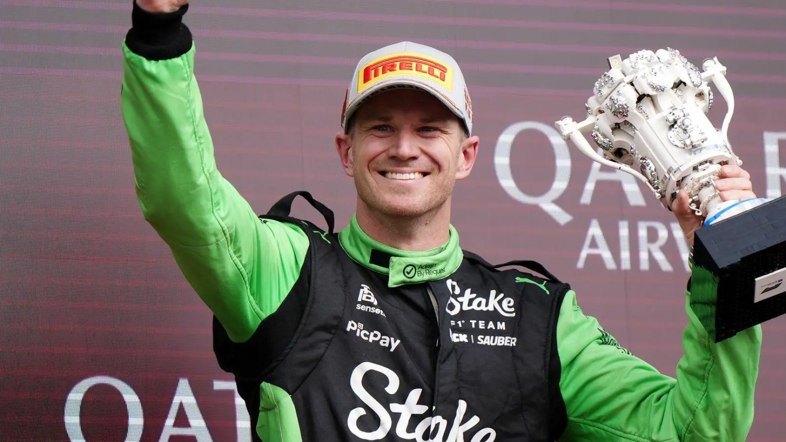Formel 1 in Silverstone: Nico Hülkenberg jubelt erstmals auf dem Podium (Foto: Bradley Collyer/PA Wire/dpa)