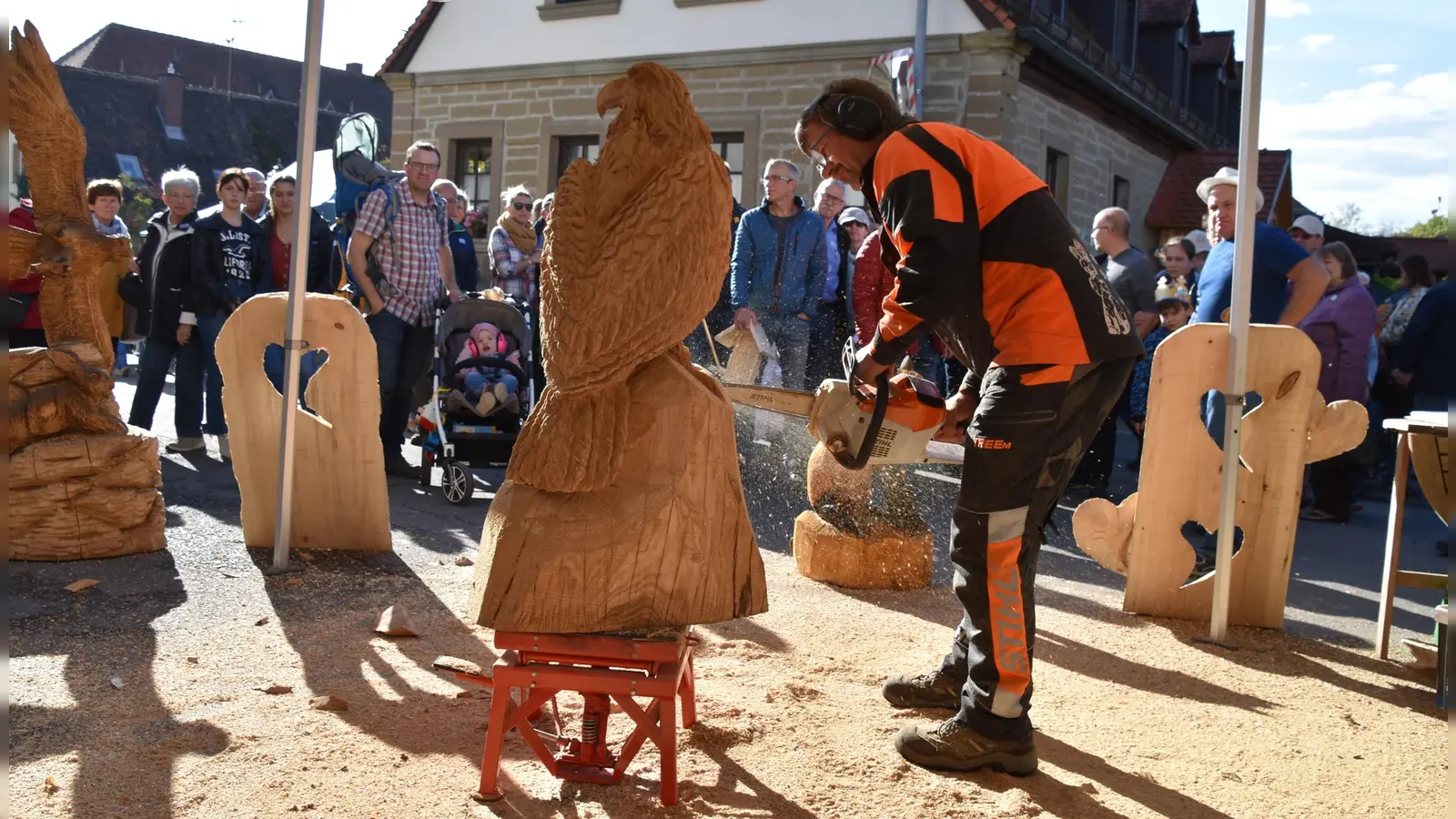 Mit Verkaufsständen und Vorführungen war der Scheinfelder Holztag auch bei seiner vorerst letzten Auflage 2019 ein Publikumsmagnet. Daran will die Stadt – nach zwei Corona-Pausen – heuer wieder anknüpfen. (Foto: Andreas Reum)