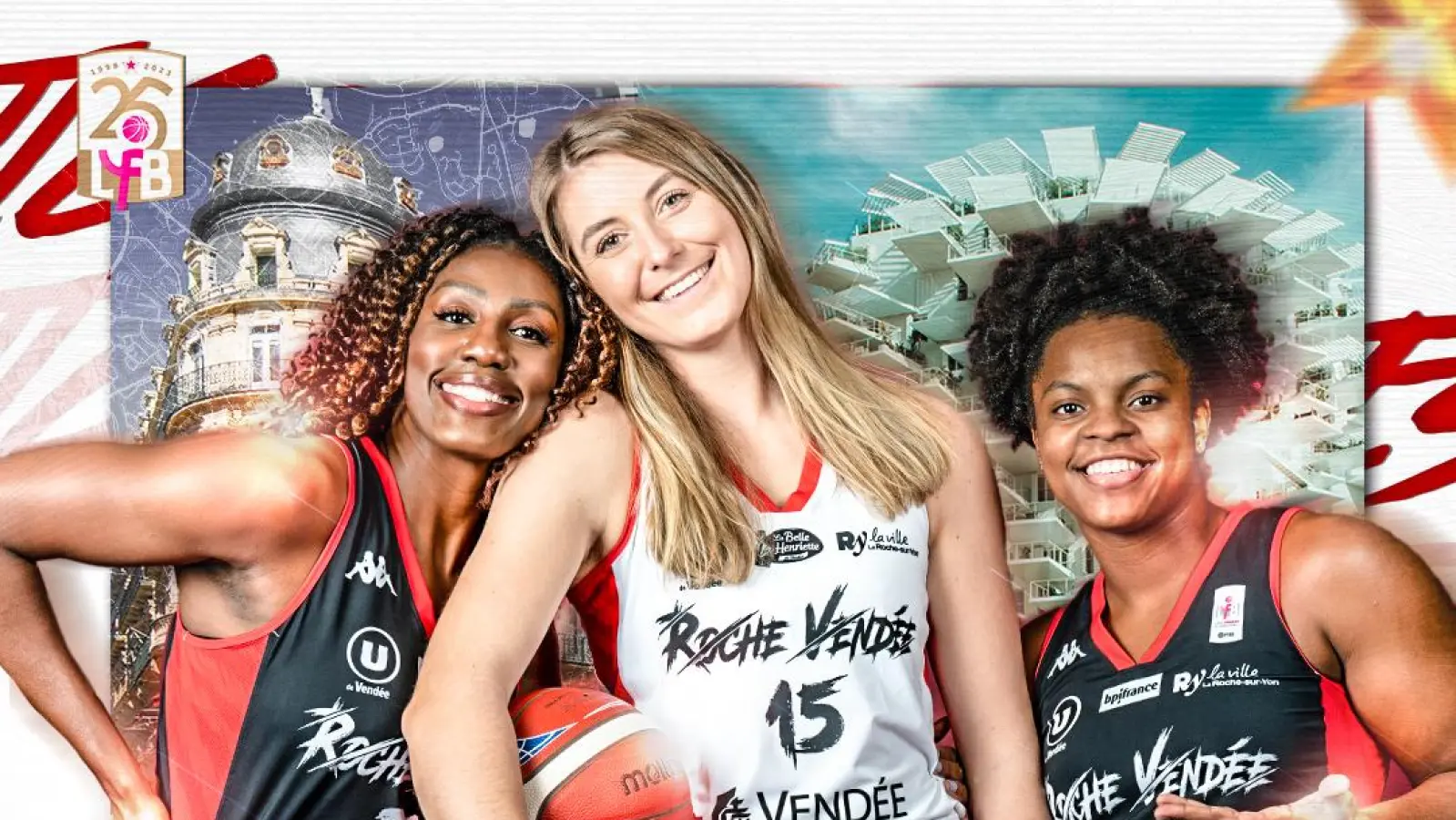 Das Trikot von La Roche Vendée wird Luisa Geiselsöder (Mitte) nicht mehr tragen, wohl aber das der Nationalmannschaft. (Fotomontage: La Roche)