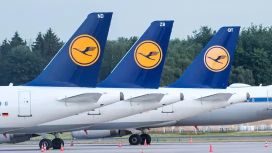 Flugzeuge der Lufthansa stehen auf dem Gelände eines Flughafens. (Foto: Daniel Bockwoldt/dpa/Archivbild)
